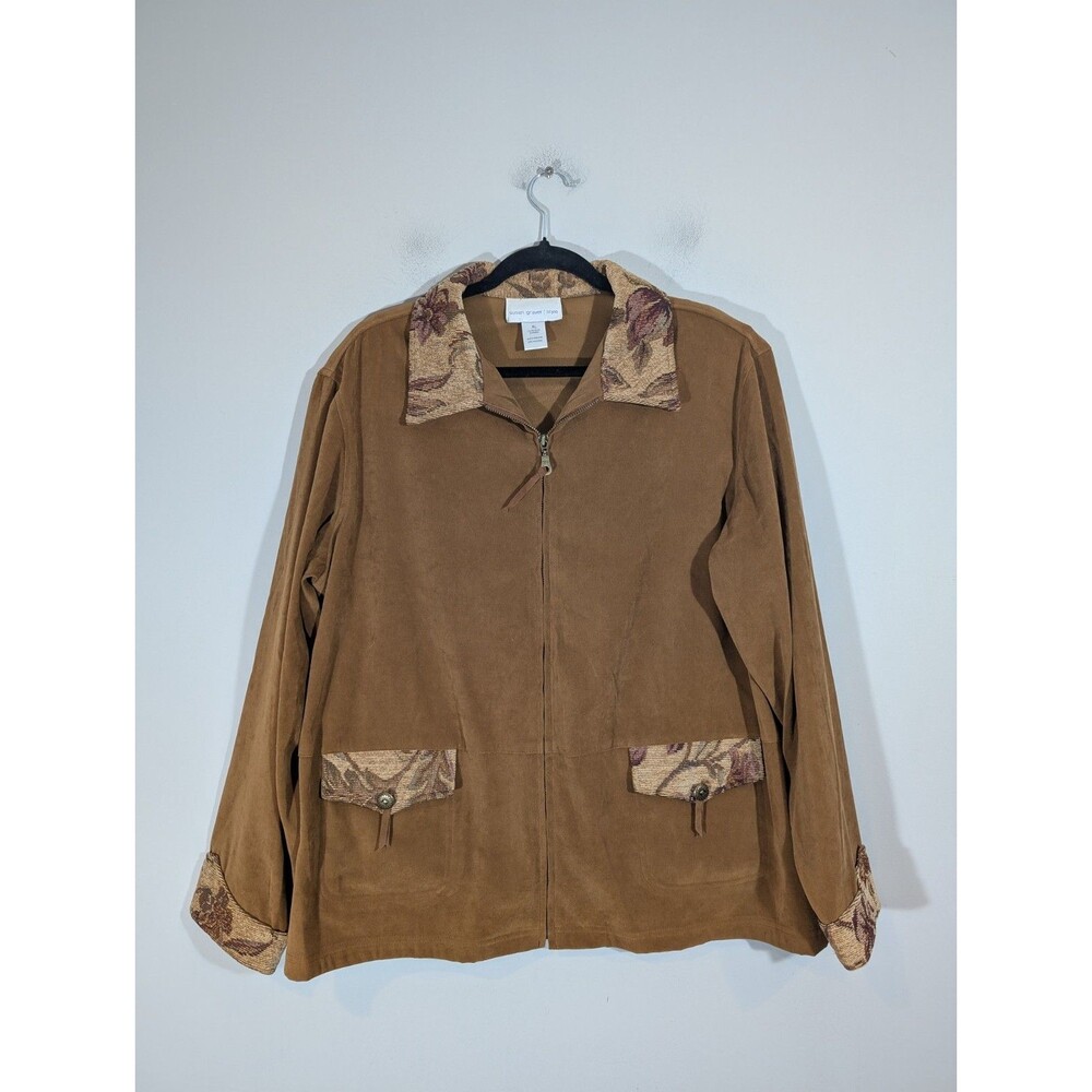 Susan Graver Womens Brown Floral Western Jacket Sz XL Mature Aztec Artsy Country